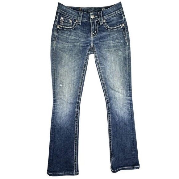 Miss Me Jeans Size 25 Signature Low Rise Slim Boot Flap Pocket Rhinestones - Picture 2 of 16